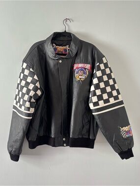 Jeff Hamilton NASCAR Leather Jacket 50th Anniversat Racing Bomber Oversized